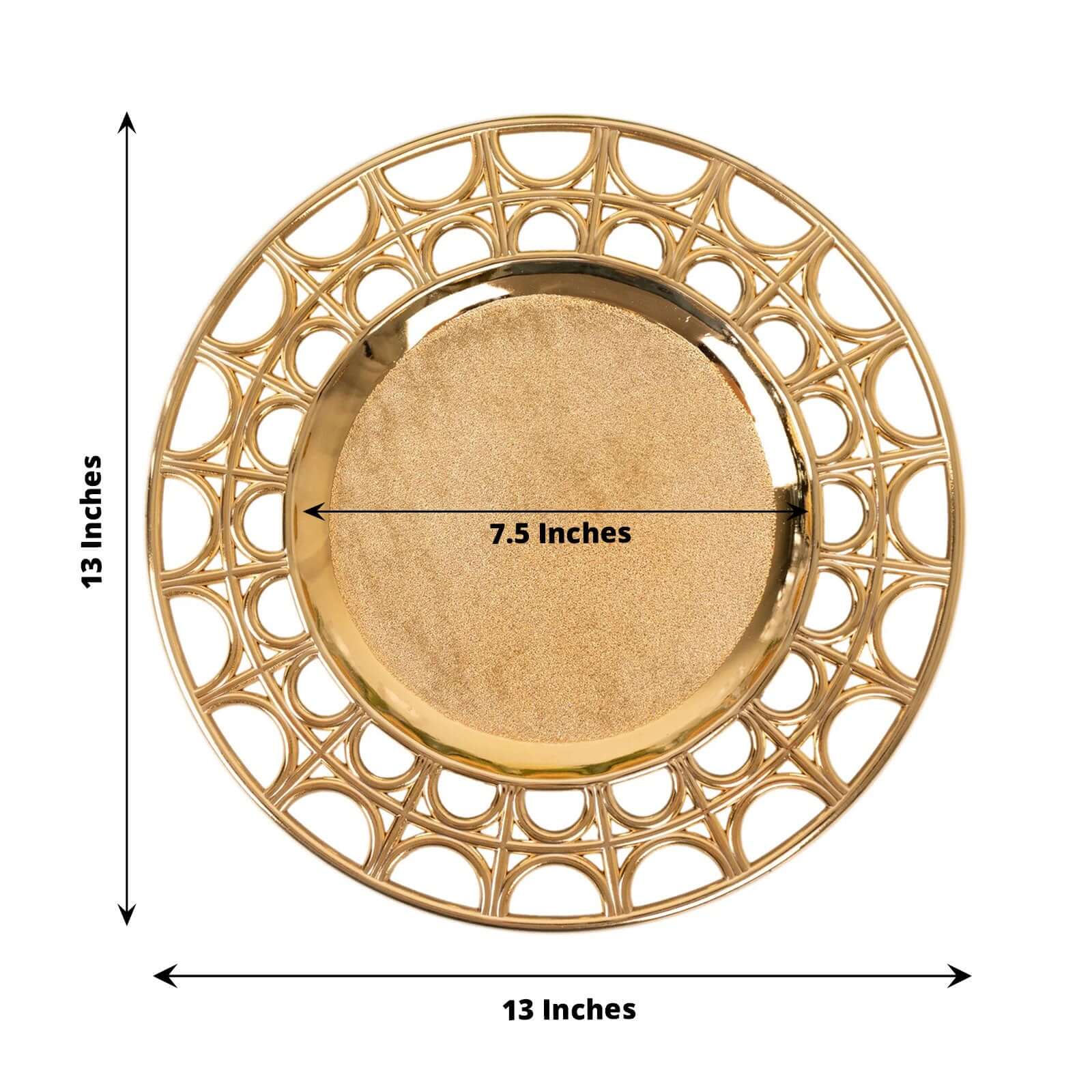 6-Pack Acrylic Charger Plates 13" Round Metallic Gold with Hollow Semi Circle Rim - Plastic Decorative Charger Tableware - Image 3