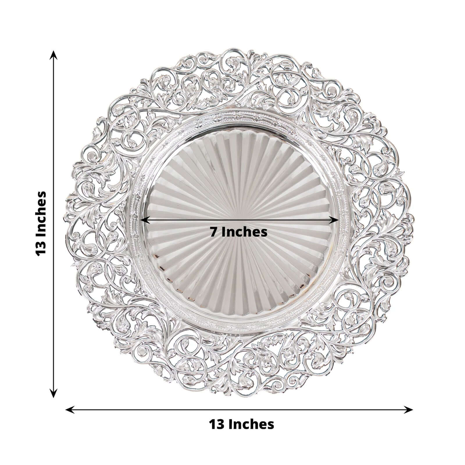 6-Pack Acrylic Charger Plates 13" Round Silver with Vintage Floral Carved Rim - Event Tabletop Decorative Charger Tableware - Image 3
