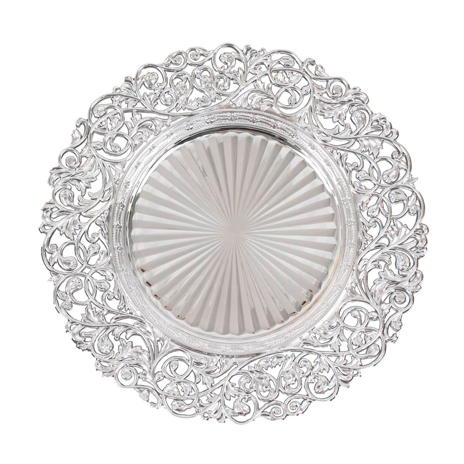 6-Pack Acrylic Charger Plates 13" Round Silver with Vintage Floral Carved Rim - Event Tabletop Decorative Charger Tableware - Image 7