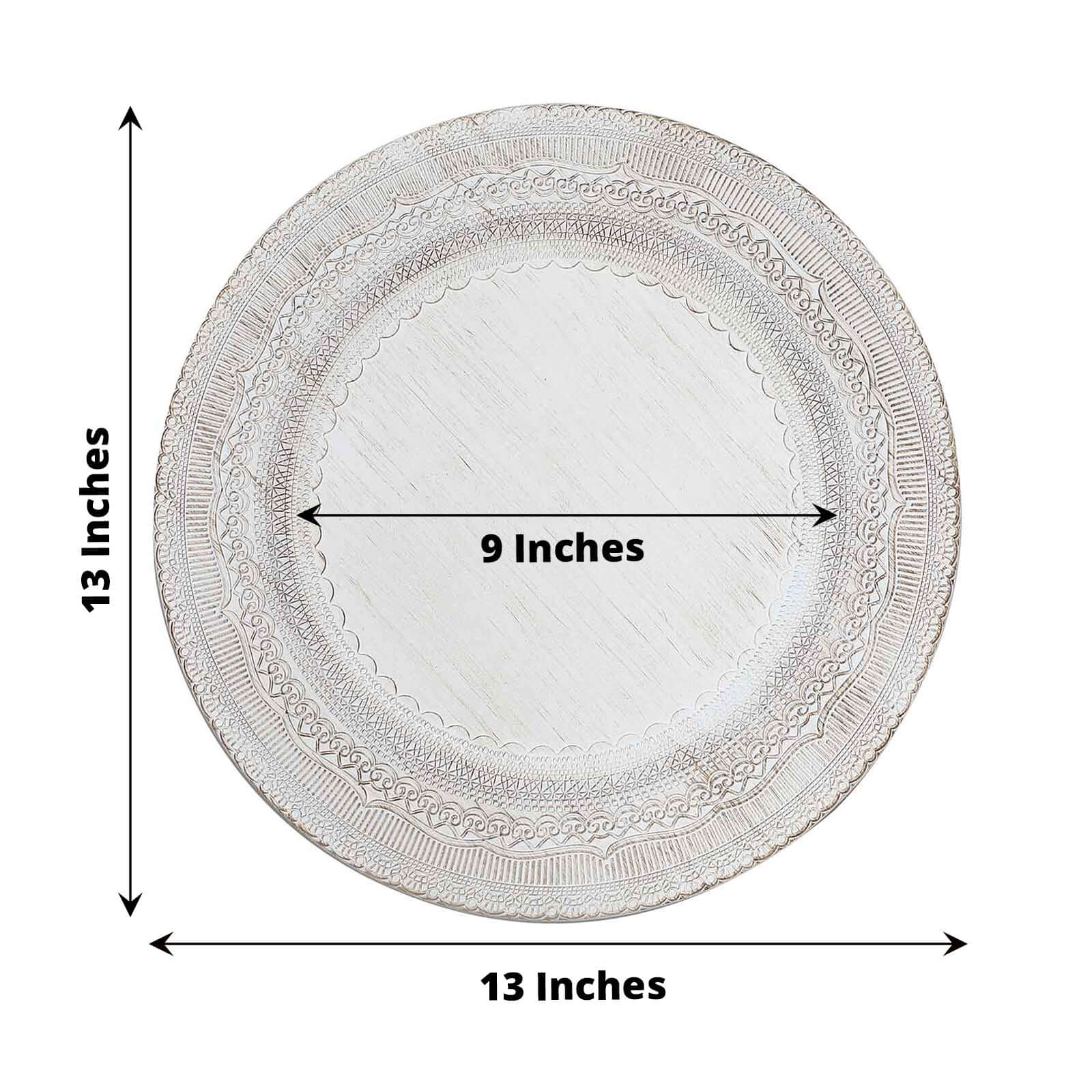 6-Pack Acrylic Charger Plates 13" Round White Lace Embossed Rim - Rustic Plastic Decorative Charger Tableware - Image 3