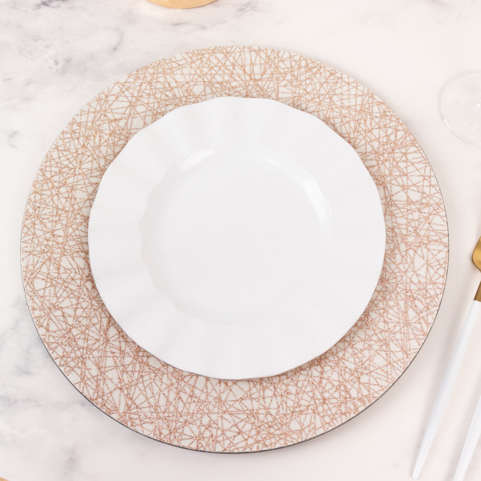 6-Pack Acrylic Charger Plates 13" Round Rose Gold with Glitter Abstract Lines Pattern - Decorative Dinner Party Charger Tableware - Image 8