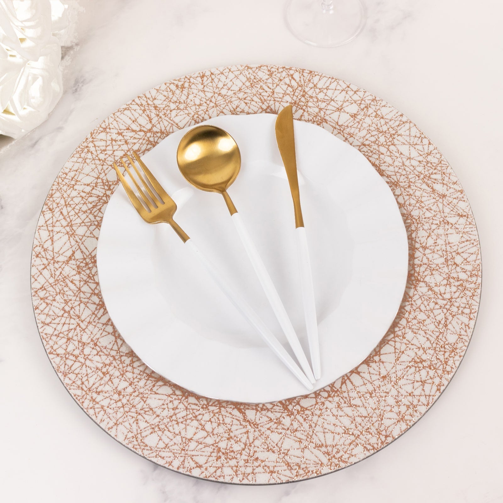 6-Pack Acrylic Charger Plates 13" Round Rose Gold with Glitter Abstract Lines Pattern - Decorative Dinner Party Charger Tableware - Image 3