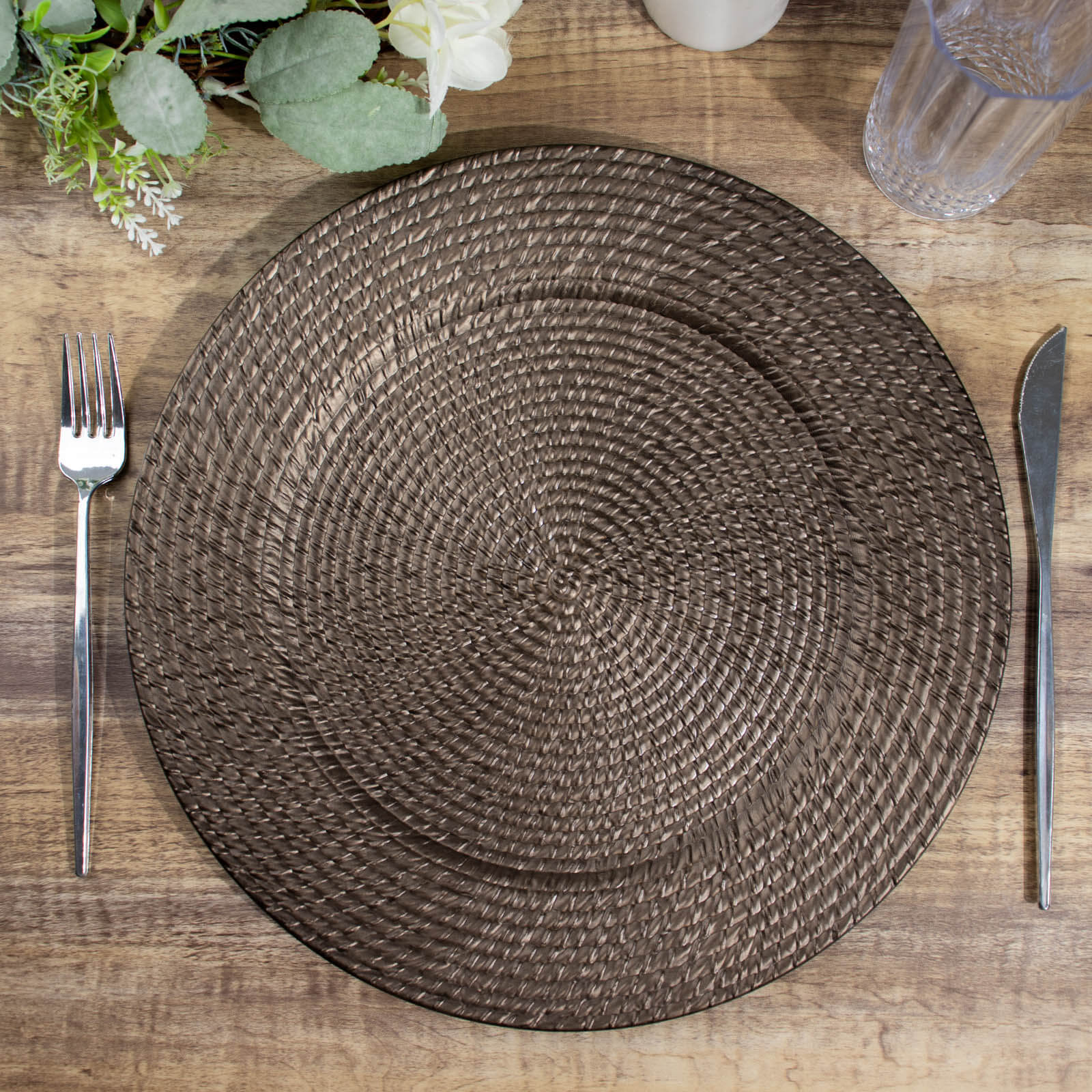 6-Pack Acrylic Charger Plates 13" Round Natural Brown with Rattan-Like Design - Farmhouse Disposable Plastic Charger Tableware - Image 6