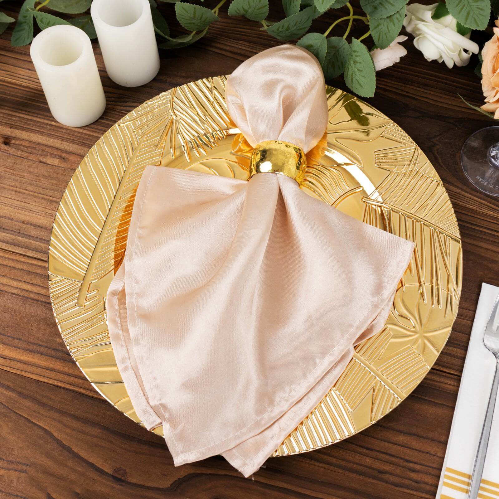 Alternative view of 6-Pack Acrylic Charger Plates 13" Round Metallic Gold with Embossed Tropical Leaves - Decorative Dinner Charger Tableware
