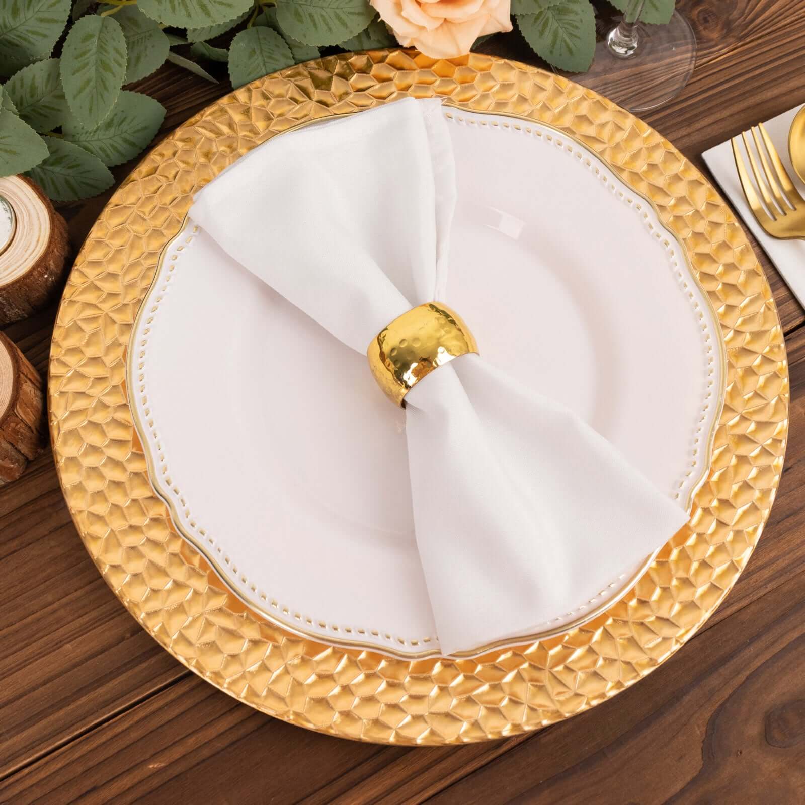 Alternative view of 6-Pack Acrylic Charger Plates 13" Round Metallic Gold with Hammered Rim - Plastic Decorative Dinner Party Charger Tableware