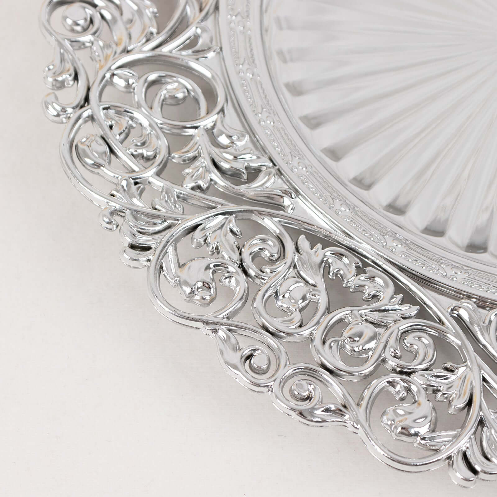 6-Pack Acrylic Charger Plates 13" Round Silver with Vintage Floral Carved Rim - Event Tabletop Decorative Charger Tableware - Image 6