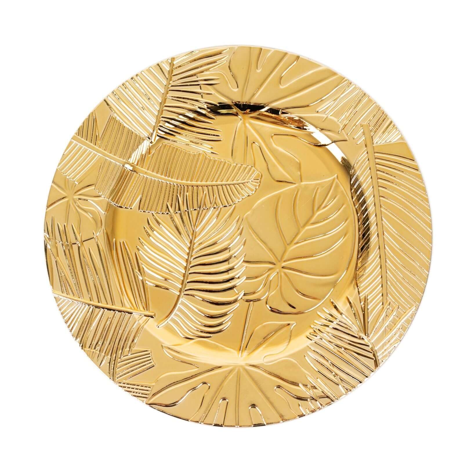 6-Pack Acrylic Charger Plates 13" Round Metallic Gold with Embossed Tropical Leaves - Decorative Dinner Charger Tableware - Image 8