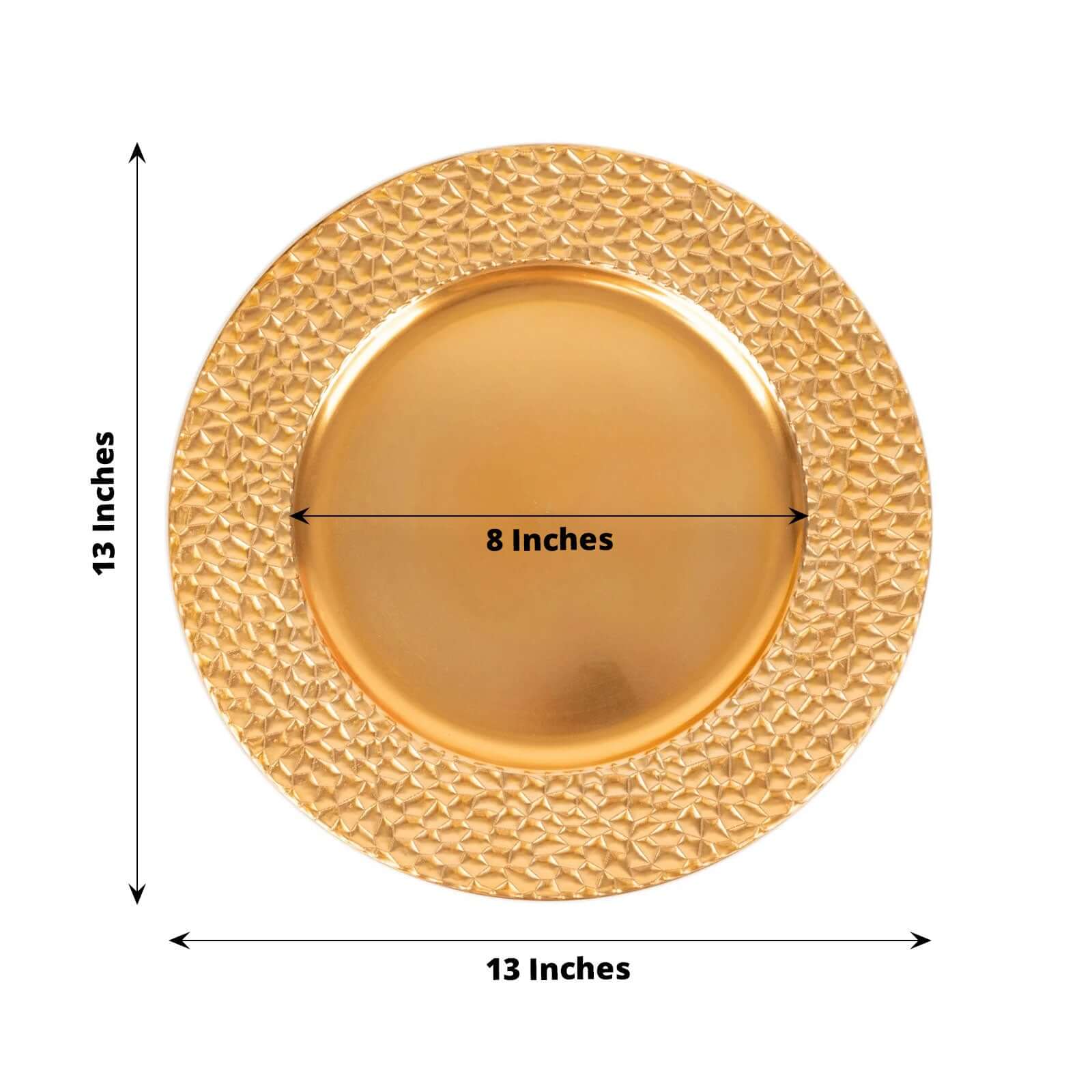 6-Pack Acrylic Charger Plates 13" Round Metallic Gold with Hammered Rim - Plastic Decorative Dinner Party Charger Tableware - Image 3